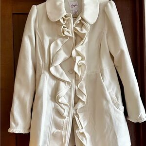 Candie's Elegant Cream Ruffle Trench Coat